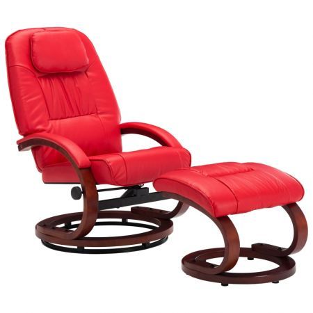 Reclining Chair with Footstool Red Faux Leather