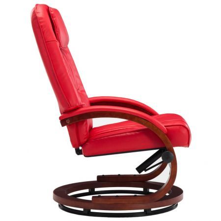 Reclining Chair with Footstool Red Faux Leather