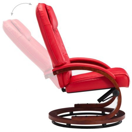 Reclining Chair with Footstool Red Faux Leather