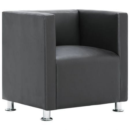 Cube Armchair Grey Faux Leather