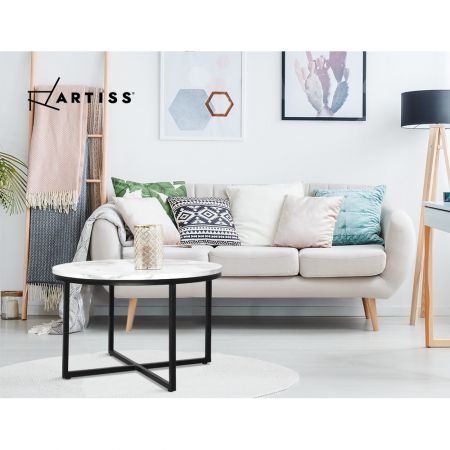 Artiss Coffee Table Round 70CM Marbel Effect