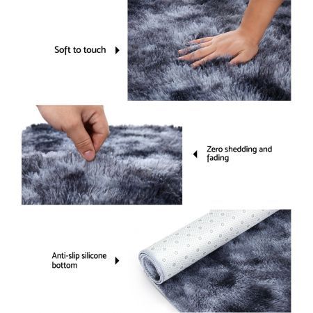 Artiss Gradient Shaggy Rug 200x230cm Carpet Area Rugs Dark Grey