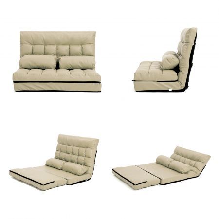 Lounge Couch Sofa Double Bed Leather GEMINI BEIGE