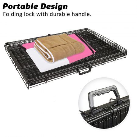 Wire Dog Cage Crate 48 inches with Tray + Cushion Mat + PINK Cover Combo