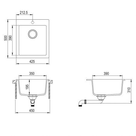 Overmount Kitchen Sink Single Basin Granite Grey