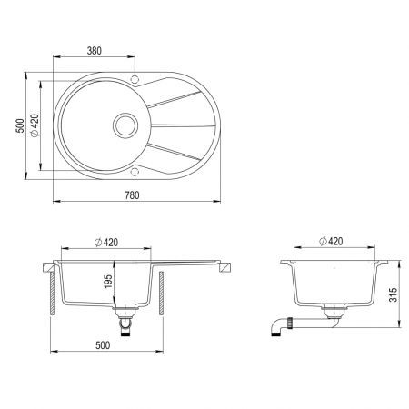 Granite Kitchen Sink Single Basin Oval Black