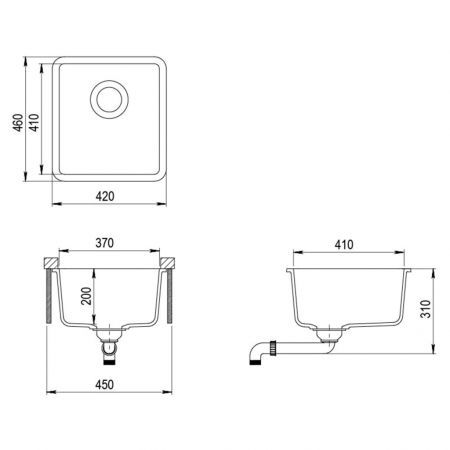 Granite Kitchen Sink Single Basin Black