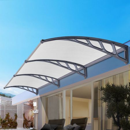 Instahut Window Door Awning Canopy 1.5mx3m Transparent Sheet Grey Plastic Frame