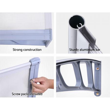 Instahut Window Door Awning Canopy 1.5mx4m Transparent Sheet Grey Plastic Frame