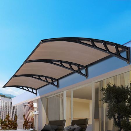 Instahut Window Door Awning Canopy 1.5mx3m Brown Sheet Black Plastic Frame