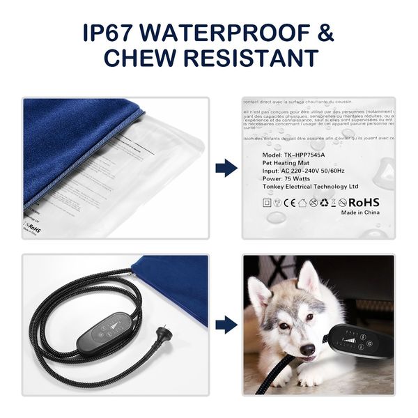 Heated Dog Pad Pet Cat Doggy Heating Bed Puppy Electric Heater Mat Thermal Protection XL 75x45cm