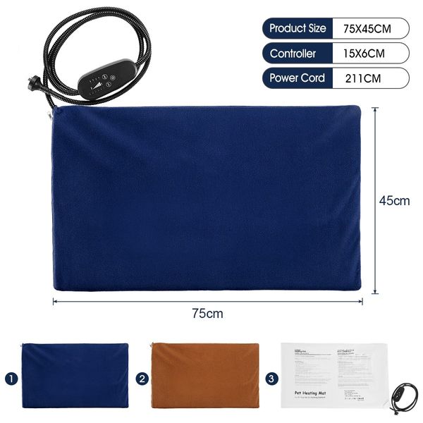 Heated Dog Pad Pet Cat Doggy Heating Bed Puppy Electric Heater Mat Thermal Protection XL 75x45cm