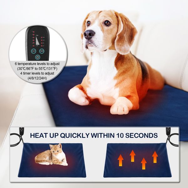 Heated Dog Cat Pad Puppy Electric Heater Blanket Pet Heating Bed Doggy Mat Thermal Protection 60x45cm L