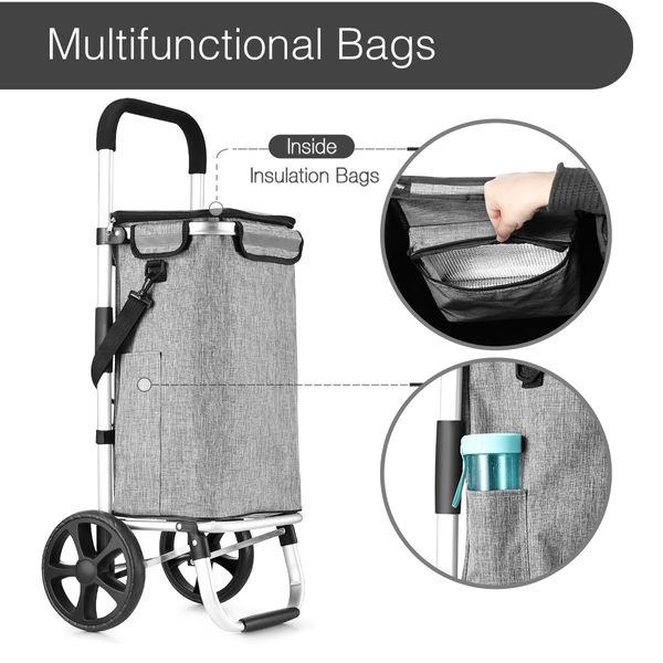 Shopping Cart Foldable Trolley Grocery Bag Waterproof Aluminium Trolley Grey