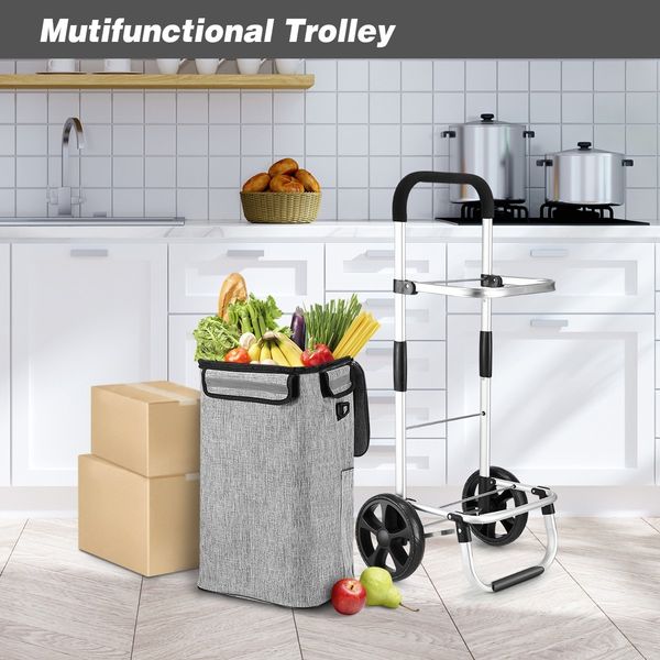 Shopping Cart Foldable Trolley Grocery Bag Waterproof Aluminium Trolley Grey