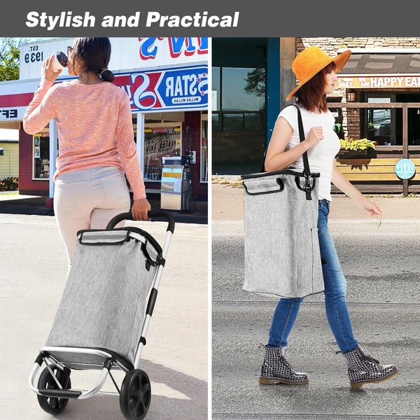 Shopping Cart Foldable Trolley Grocery Bag Waterproof Aluminium Trolley Grey