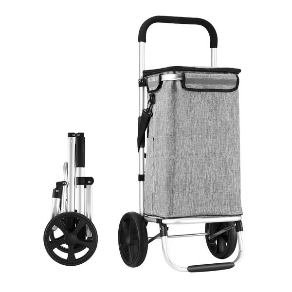 Shopping Cart Foldable Trolley Grocery Bag Waterproof Aluminium Trolley Grey