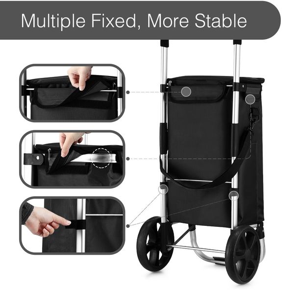 Shopping Cart Foldable Trolley Grocery Bag Waterproof Aluminium Trolley Black