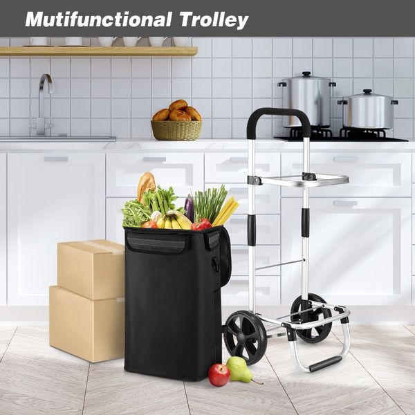 Shopping Cart Foldable Trolley Grocery Bag Waterproof Aluminium Trolley Black