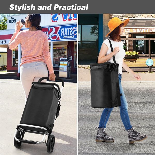 Shopping Cart Foldable Trolley Grocery Bag Waterproof Aluminium Trolley Black