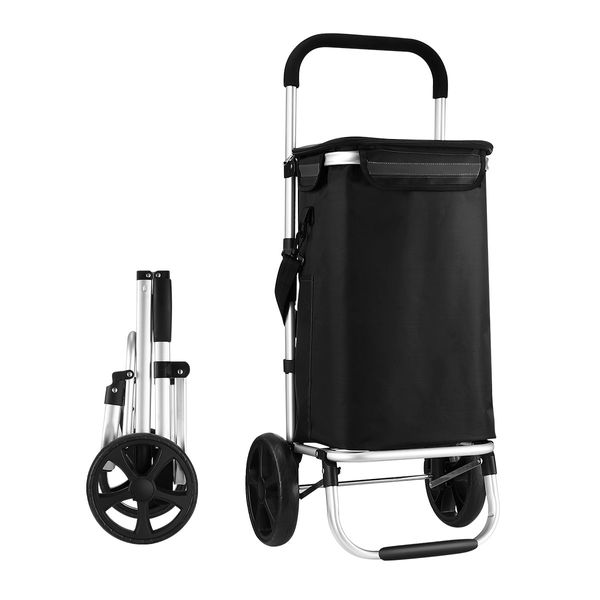 Shopping Cart Foldable Trolley Grocery Bag Waterproof Aluminium Trolley Black