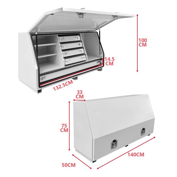 Truck Ute Steel Tool Boxes Storage Checker Plate Toolbox 140cm x 50cm x 75cm White