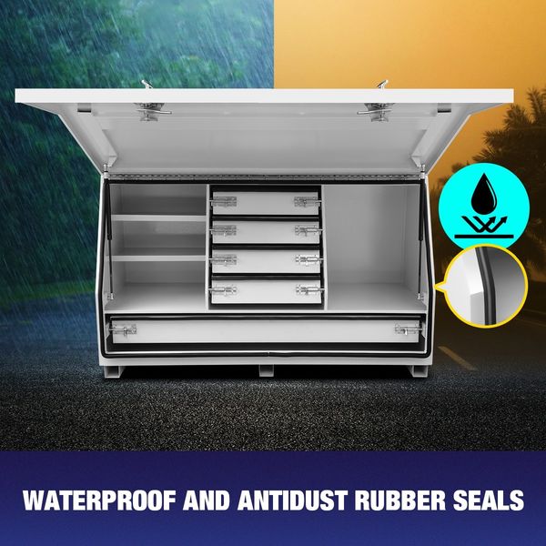 Truck Ute Steel Tool Boxes Storage Checker Plate Toolbox 140cm x 50cm x 75cm White