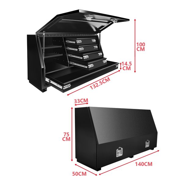 Truck Ute Steel Tool Boxes Storage Checker Plate Toolbox 140cm x 50cm x 75cm Black