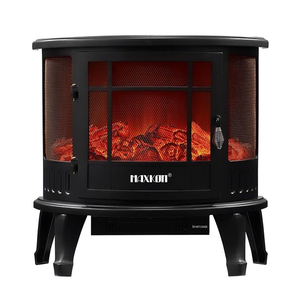 MAXKON Electric Fireplace Freestanding Stove Heater LED Flame Effect Log Fire 1800W