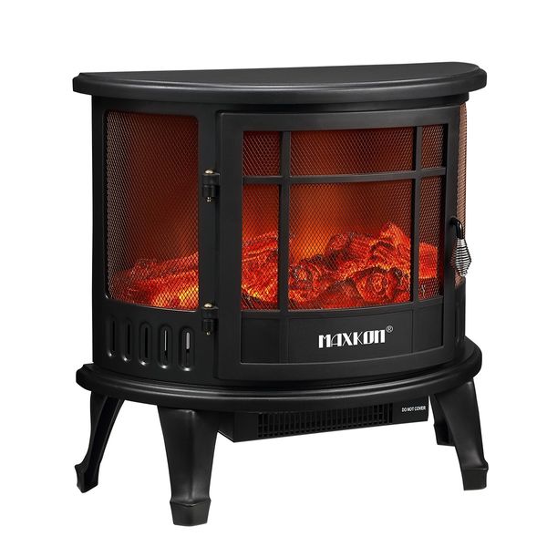 MAXKON Electric Fireplace Freestanding Stove Heater LED Flame Effect Log Fire 1800W