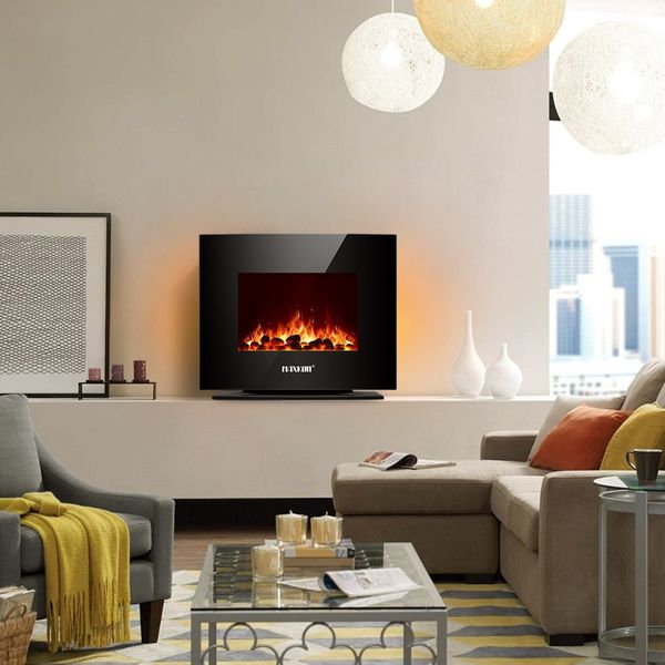 MAXKON Wall Mounted 1800W Electric Fireplace Heater LED Flames w/ Remote Control 