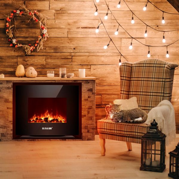 MAXKON Wall Mounted 1800W Electric Fireplace Heater LED Flames w/ Remote Control 