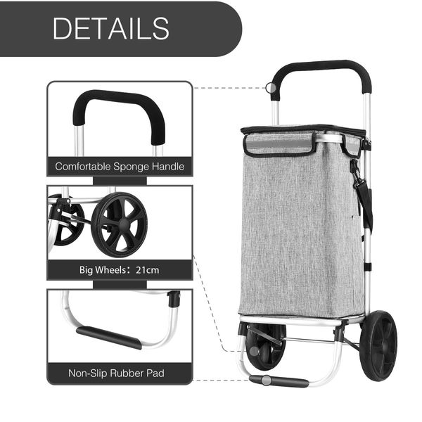 Shopping Cart Foldable Trolley Grocery Bag Waterproof Aluminium Trolley Grey