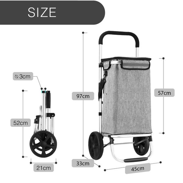 Shopping Cart Foldable Trolley Grocery Bag Waterproof Aluminium Trolley Grey