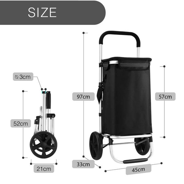 Shopping Cart Foldable Trolley Grocery Bag Waterproof Aluminium Trolley Black