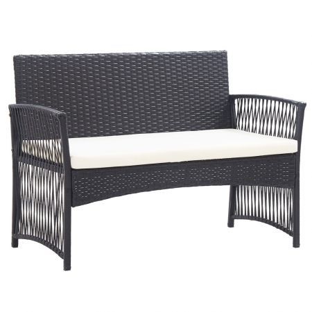 4 Piece Garden Lounge Set with Cushion Poly Rattan Black