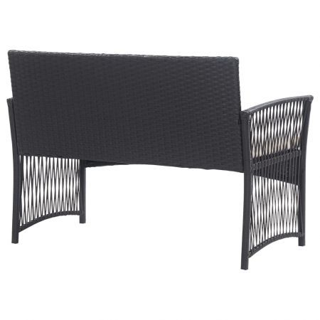 4 Piece Garden Lounge Set with Cushion Poly Rattan Black