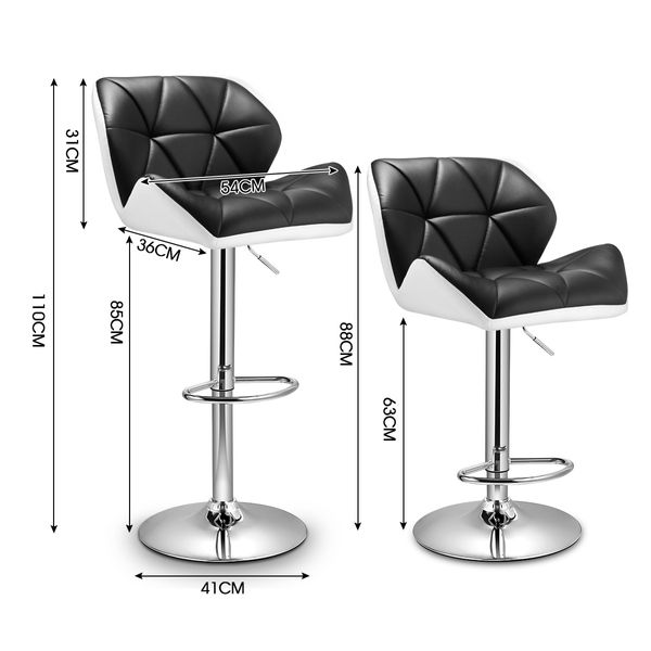 2x Modern PU Leather Bar Stools Cushioned Backrest Swivel Seat Adjustable Height w/ Footrest