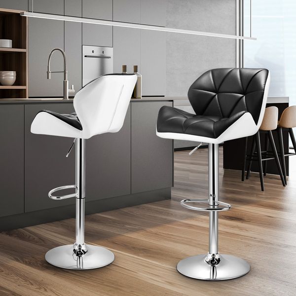 2x Modern PU Leather Bar Stools Cushioned Backrest Swivel Seat Adjustable Height w/ Footrest