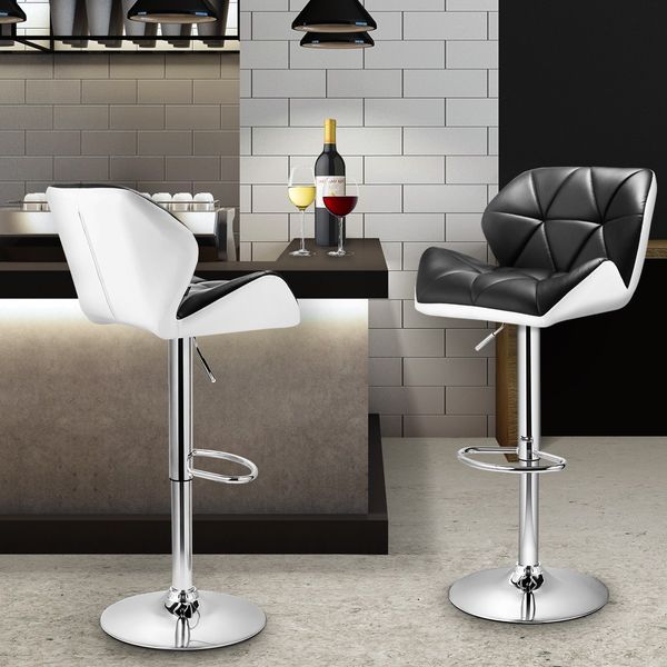 2x Modern PU Leather Bar Stools Cushioned Backrest Swivel Seat Adjustable Height w/ Footrest