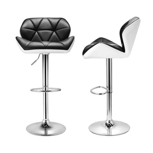 2x Modern PU Leather Bar Stools Cushioned Backrest Swivel Seat Adjustable Height w/ Footrest