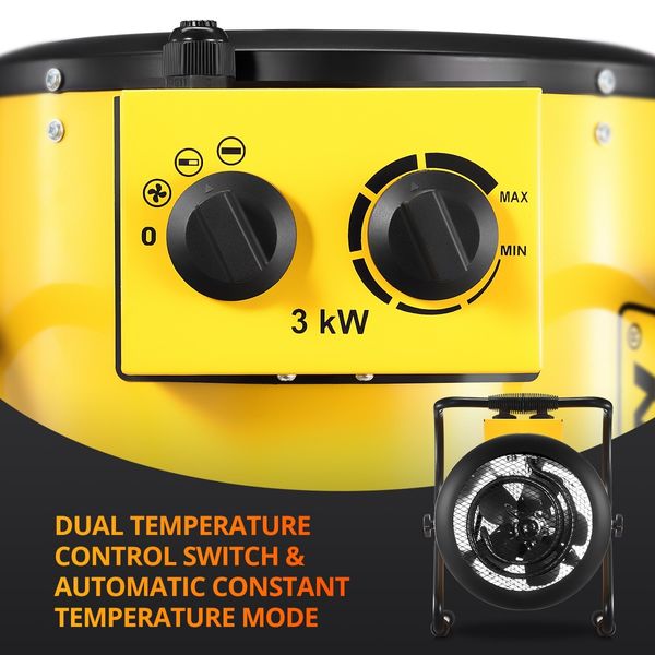 2-in-1 3000W Portable Electric Industrial Fan Heater Free Standing Carpet Dryer SAA Yellow