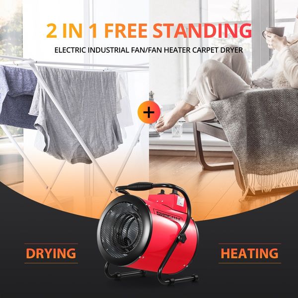 2-in-1 3000W Portable Electric Industrial Fan Heater Free Standing Carpet Dryer SAA Red