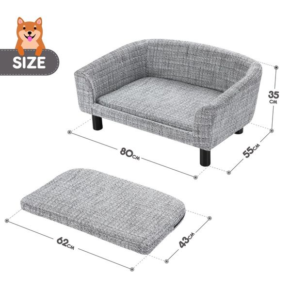 Dog Bed Pet Cat Sofa Doggy Couch Puppy Soft Cushioned Lounge Chaise Furniture Wood Frame Linen Fabric M