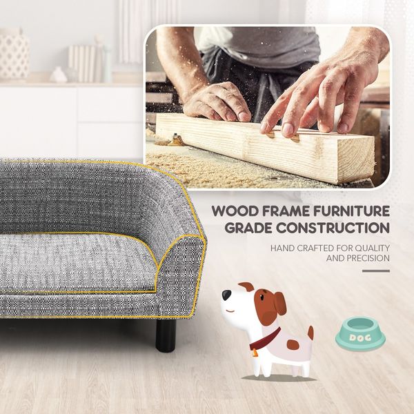 Dog Bed Pet Cat Sofa Doggy Couch Puppy Soft Cushioned Lounge Chaise Furniture Wood Frame Linen Fabric M