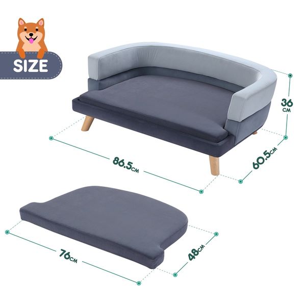 Luxury Dog Cat Bed Sofa Large Doggy Lounge Puppy Soft Chaise Pet Furniture Wood Frame High Density Sponge