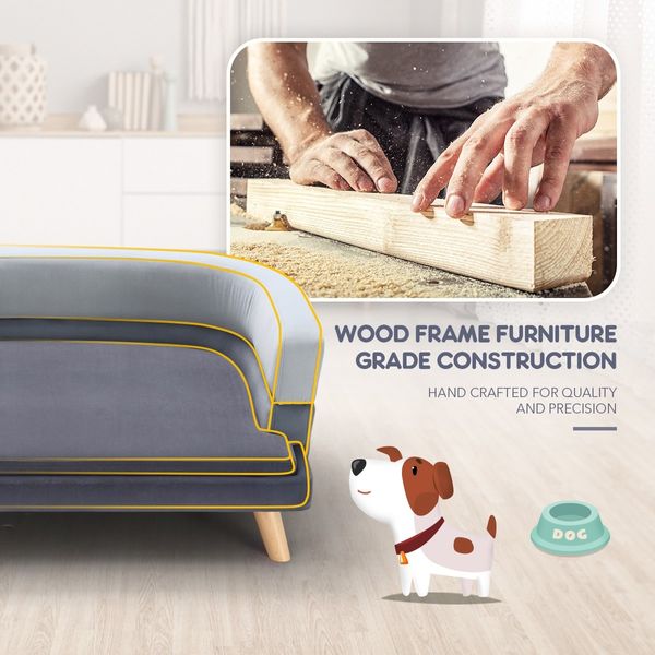 Luxury Dog Cat Bed Sofa Large Doggy Lounge Puppy Soft Chaise Pet Furniture Wood Frame High Density Sponge