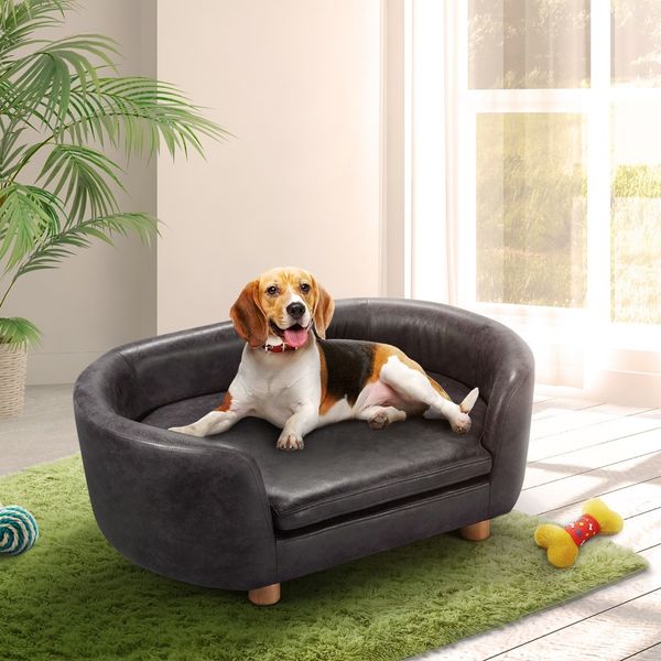 Large Dog Bed Luxury Cat Bed Doggy Soft Sofa Puppy Lounge Cushioned Couch Pet Furniture PVC Leather