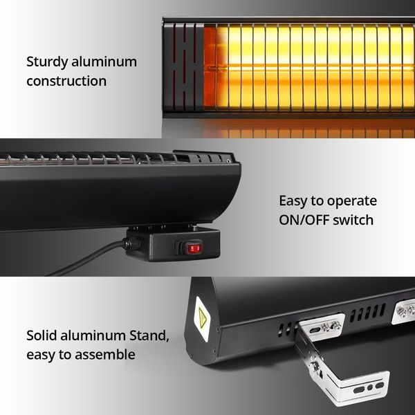 Maxkon Electric Infrared Heater 2000W Outdoor Patio Halogen Heater Freestanding Wall Mount Ceiling