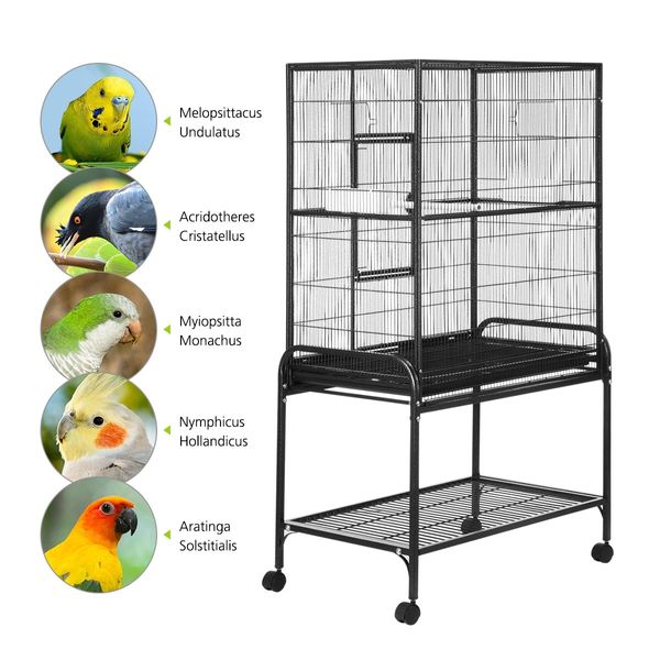 Large Bird Cage Parrot House Budgie Canary Flight House Cockatiel Aviary Enclosure on Wheels Perches Indoor Metal